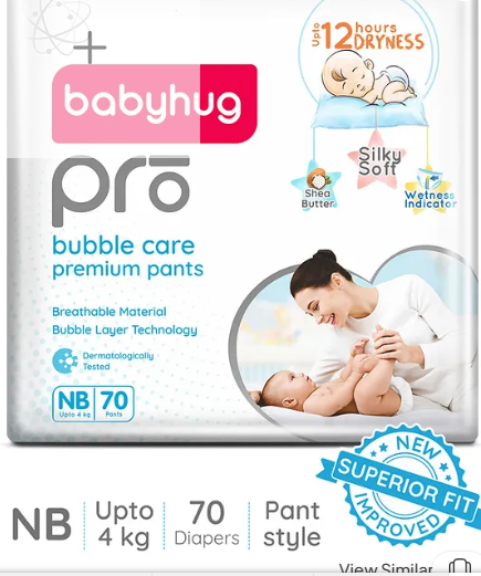 Babyhug Pro Bubble Care Premium Pant Style Diaper New Born (NB) Size - 70 Pieces - New & Improved Superior Fit