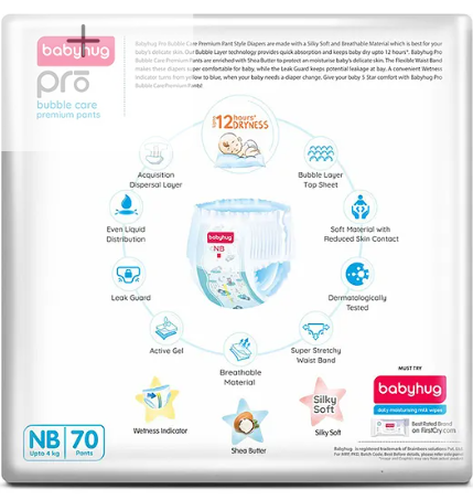 Babyhug Pro Bubble Care Premium Pant Style Diaper New Born (NB) Size - 70 Pieces - New & Improved Superior Fit - Image 2