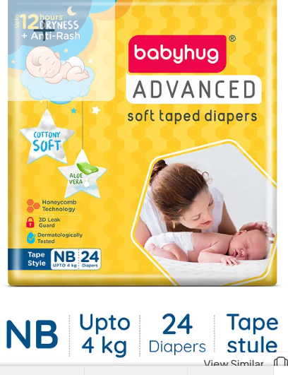 Babyhug Advanced Tape Style Diapers New Born Size - 24 Pieces