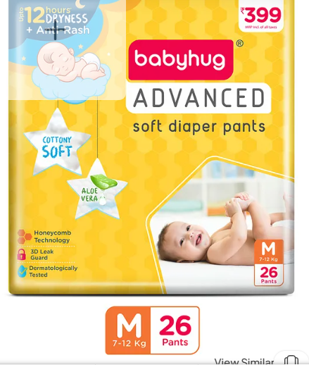 Babyhug Advanced Pant Style Diaper Medium (M) Size - 26 Pieces, Honeycomb Technology, Cottony Soft Diaper with 3D Leak Guard, Latex & Alcohol Free, Anti-rash & Gentle