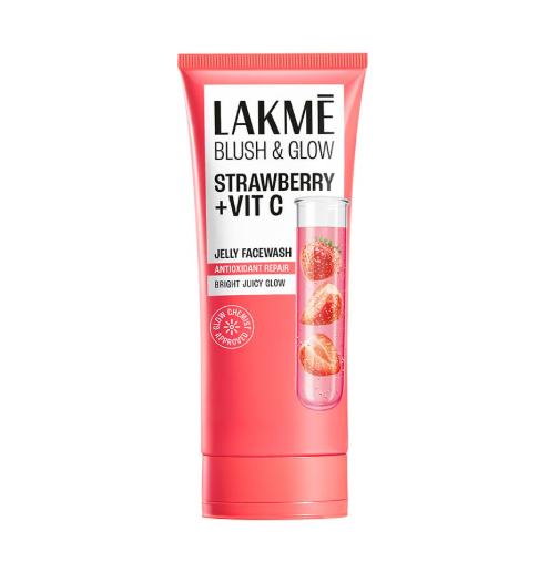 Lakme Blush & Glow Strawberry Refreshing Gel Face Wash 100 g|| With 100% Natural Fruit for Glowing Skin - Daily Gentle Exfoliating Facial Cleanser