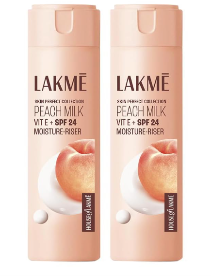 LAKMÉ Peach Milk Face Moisturizer SPF 24 PA++ 120ml, Daily Light Sunscreen Lotion With Vitamin C For Glowing Skin, Sun Protection For Women Of Oily Skin (Pack Of 2)