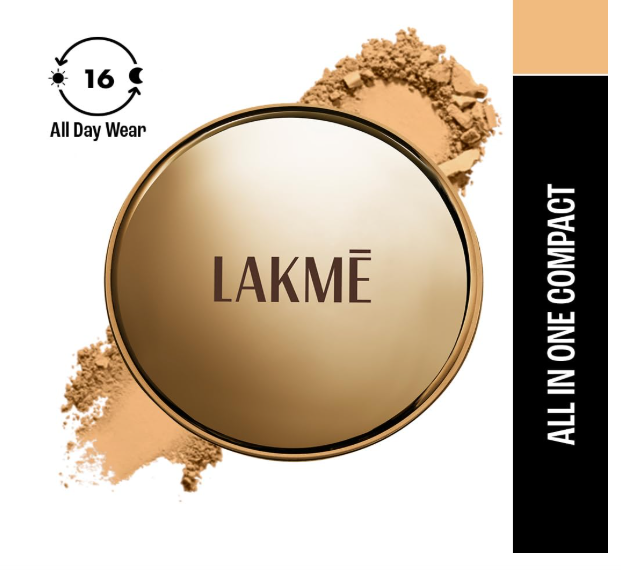 Lakme 9 To 5 Powerplay Priming 3in1 Powder Primer, Foundation & Compact, Lasting Matte, Silky Golden (9g)