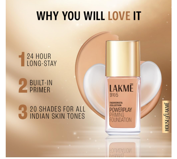 LAKMÉ Powerplay Priming Liquid Foundation, Natural, Flawless Finish, Medium To Full Coverage, Built in Primer, Long Lasting, SPF 20, Cool ivory, 25ml - Image 2
