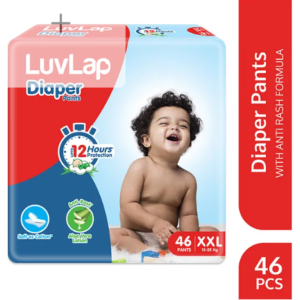 LuvLap Diaper Pants XXL, 15-25kg, 46 Count, Baby Diaper Pants, with Aloe Vera Lotion for Rash Protection, upto 12 Hour protection, White