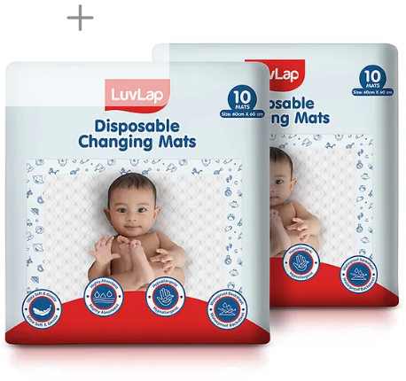 LuvLap Disposable Baby Underpad Cum Changing Mats, 20 Count 60x60 CM, Waterproof, Breathable, Non-Slip Backsheet, 100% Water Proof Bed Protector, Hypoallergenic
