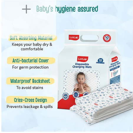 LuvLap Disposable Baby Underpad Cum Changing Mats, 20 Count 60x60 CM, Waterproof, Breathable, Non-Slip Backsheet, 100% Water Proof Bed Protector, Hypoallergenic - Image 3