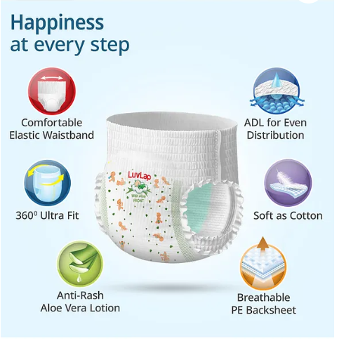 LuvLap Pant Style Baby Diapers, Large (L), 62 Count, Aloe Vera Lotion, 12hr Protection, White - Image 2