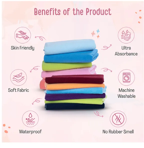LuvLap Instadry Waterproof Baby Dry Sheet 3-Pack, Small L 50 x B 70 cm cm (20x28 inch), Extra Absorbent Bed Protector, Salmon Rose, Baby Pink & Sky Blue - Image 2