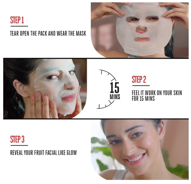 Lakme Blush & Glow Sheet Mask|| Pack of 5|| Fruit Facial Like Glow! - Image 3