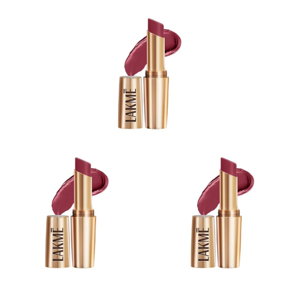LAKMÉ Powerplay Priming Matte Lipstick, Smooth Matte Finish, Lightweight Lipstick, Smudgeproof, Lasts 16hrs, Hydrates Lips, Maroon Mix, 3.6g (Pack of 3)