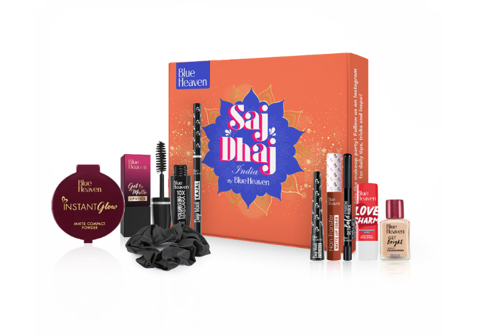 Blue Heaven Saj Dhaj Festive Makeup Kit for Women | Full Face Makeup Kit Combo Set | Natural Medium Tone | Pack of 10 | Long Lasting Beauty Makeup Gift Set for Girls | 19g + 26.3ml