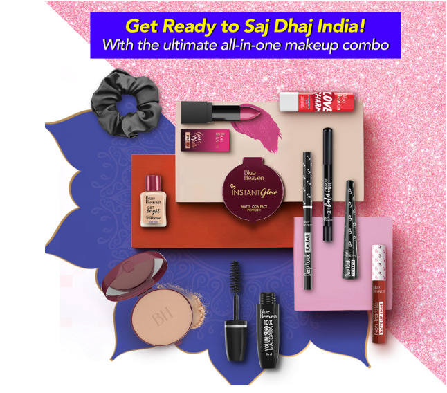 Blue Heaven Saj Dhaj Festive Makeup Kit for Women | Full Face Makeup Kit Combo Set | Natural Medium Tone | Pack of 10 | Long Lasting Beauty Makeup Gift Set for Girls | 19g + 26.3ml - Image 2