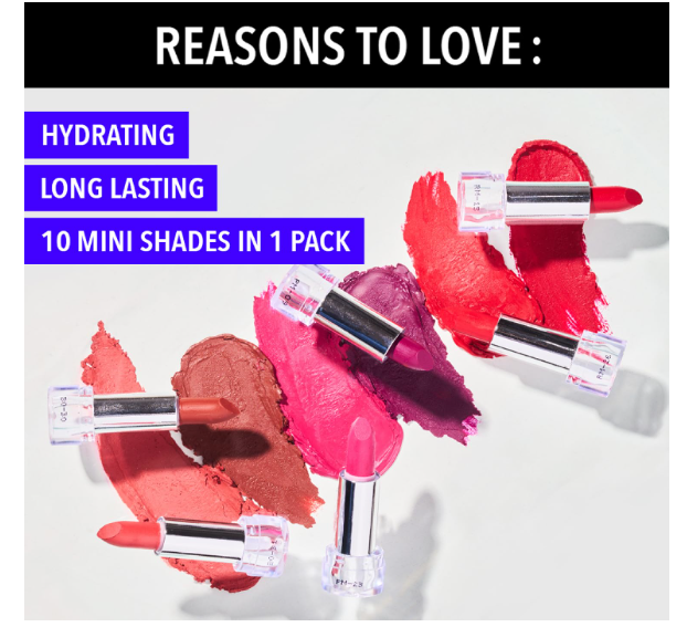 Blue Heaven Matte Love Mini Lipsticks pack of 10 | Long Lasting, Hydrating & Moisturizing Mini Roll on Lipsticks for Women | Soft-Matte Finish | 13g - Image 3