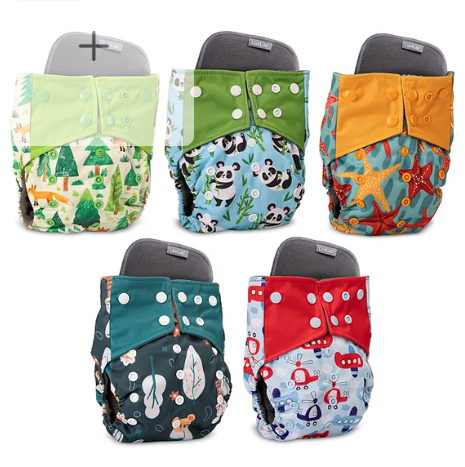 LuvLap Reusable Baby Cloth Diapers Combo Pack of 5 - Multicolor