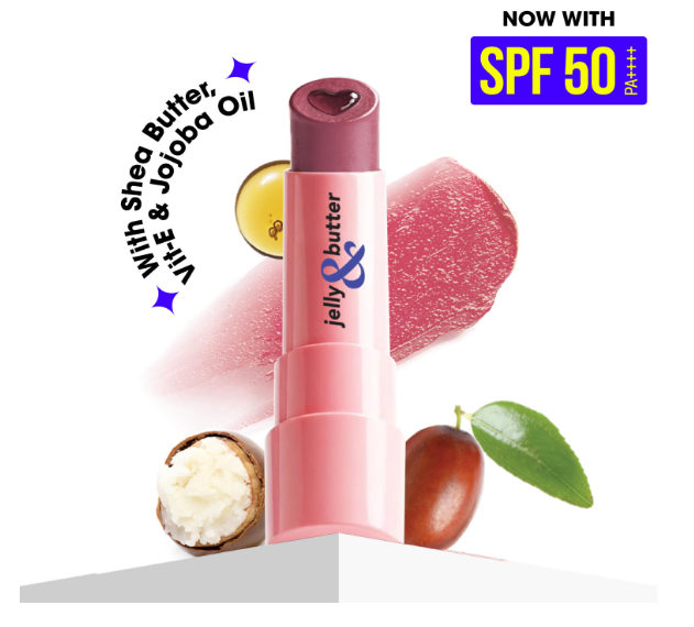 Blue Heaven Jelly & Butter SPF 50 Lip Balm infused with Jojoba Oil, Shea Butter + Vitamin E, smoothens Dry & Chapped Lips, Fades Pigmentation, Soften & Smoothes Plums Lips, Dusty Rose, 3g