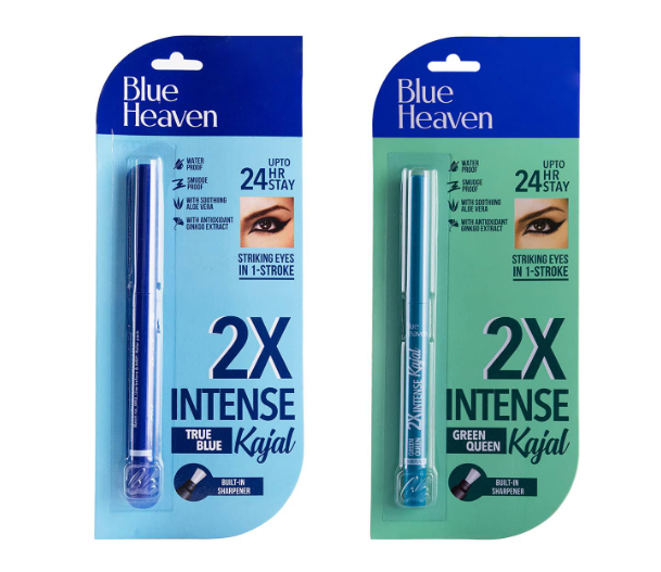 Blue Heaven 2X Intense Kajal Combo Green Queen And True Blue | With Soothing Aloe Vera | Upto 24Hr Stay | Long Lasting And Smudge Proof Pencil | Matte Finish| Pack Of 2 | 0.30G Each, Multicolor