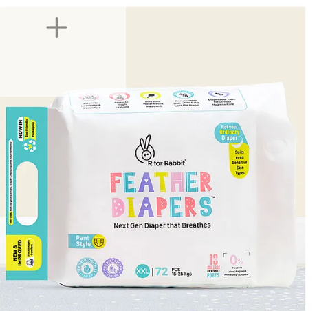 R for Rabbit XXL Size Baby Premium Feather Diaper for Baby 15+ kgs (72 Pack Offer)