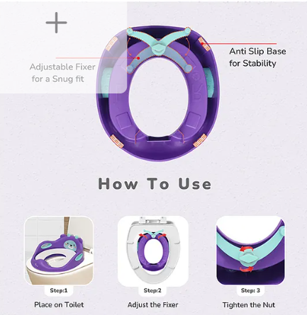 R for Rabbit Minimo Teddy Potty Seat for Kids Anti Slip BPA Free with Soft Cushion, Universal Fit Portable Potty Training Seat for Infant Weight Up to 40Kgs 1 to 7 Years (Purple Green) - Image 2