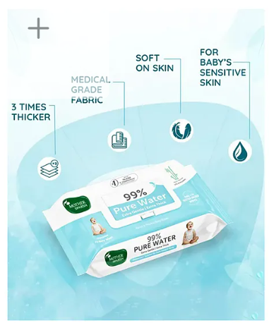 Mother Sparsh Baby Unscented 99 % Pure Water (Unscented) Baby Wipes - 72 Pieces - Image 2