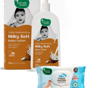 Mother Sparsh BabyMother Sparsh 98 % Water Based Wipes (Mild -Scented) - 80 Pieces & Daily Moisturizing Milky Soft Baby Lotion - 200 ml
