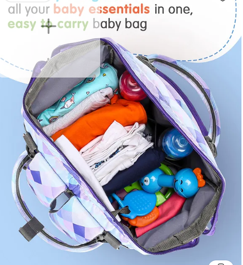 Fab N Funky Multipurpose Diaper Backpack Geometric Print- Light Purple - Image 3