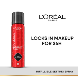 L’Oreal Paris Infaillible 3-Second Setting Mist - Transfer-Proof, 75ml | 3-Second Quick Dry, 36H Long Lasting Makeup Hold, Smudge-Proof, Transfer-Proof, Water-Proof, Ultra-Fine Mist