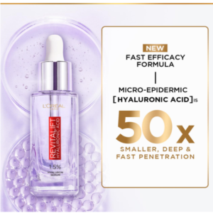 L'Oreal Paris Revitalift Serum, Hydrating and Plumping, Fast Efficacy Formula, Replumps Skin in 1H, Reduces Fine Lines, With 1.5% Micro-Epidermic Hyaluronic Acid, Validated by Dermatologists, 15ml