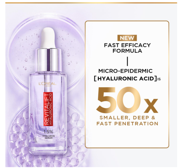 L'Oreal Paris Revitalift Serum, Hydrating and Plumping, Fast Efficacy Formula, Replumps Skin in 1H, Reduces Fine Lines, With 1.5% Micro-Epidermic Hyaluronic Acid, Validated by Dermatologists, 15ml