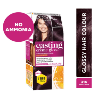 L'Oreal Paris Casting Crème Gloss Small Pack Hair Colour, 316 Burgundy, 45G | Net Wt: 45g | Ammonia-free shine gloss color | Trial size