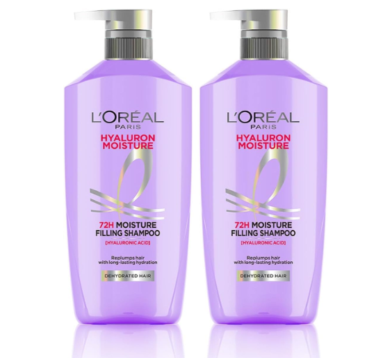 L'Oreal Paris Hyaluron Moisture 72Hr Filling Shampoo With Hyaluronic Acid, For Frizz-Free, Hydrated And Bouncy Hair Full Of Life | 800 Ml (Pack of 2)