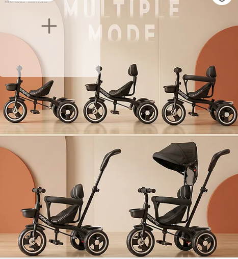 Babyhug Plug & Play Stallion Tricycle With Parental Push Handle & Foldable Canopy - Black| Foldable Footrest| Non Slip Pedal| High Backrest| Storage Basket| Removable Safety Rail| Cushion Seat - Image 2
