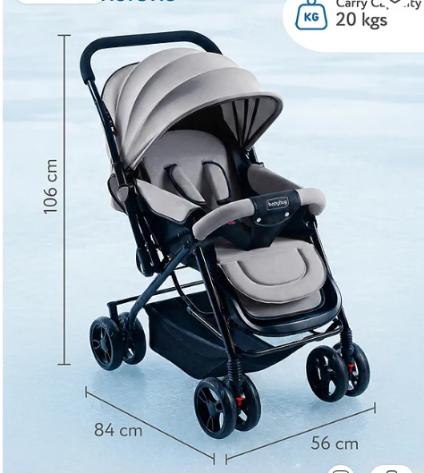Bestseller Babyhug Symphony Stroller With Reverisble Handle & Mosquito Net - Grey - Image 4