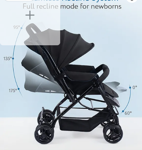Babyhug Symphony Stroller With Reversible Handle & Mosquito Net- Black| Multi-Reclining Seat| Adjustable Legrest| Storage Basket| Linked Brake| Peek-a-boo Window| Padded Cushion| Lockable Swivel Wheel - Image 2