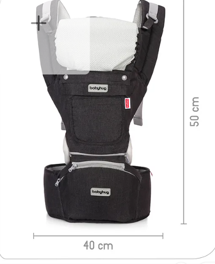 Babyhug Harmony 9-in-1 Ergonomic Baby Carrier with Hip Seat: Breathable fabric, Detachable hood, Padded straps, Pocket storage, and 9 carrying positions for babies up to 15 kg-Black - Image 2