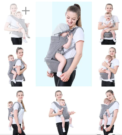 Babyhug Harmony 9-in-1 Ergonomic Baby Carrier with Hip Seat: Breathable fabric, Detachable hood, Padded straps, Pocket storage, and 9 carrying positions for babies up to 15 kg-Black - Image 3