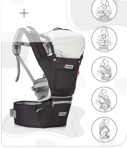 Babyhug Harmony 9-in-1 Ergonomic Baby Carrier with Hip Seat: Breathable fabric, Detachable hood, Padded straps, Pocket storage, and 9 carrying positions for babies up to 15 kg-Black - Image 4