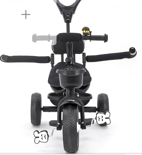 Babyhug Stalwart Plug & Play Tricycle With Parental Handle & Seat Cover - Black| High Backrest| Non-slip Pedals| Removable Safety Bar| Foldable Footrest| Puncture Proof Wheels| Durable Frame - Image 2
