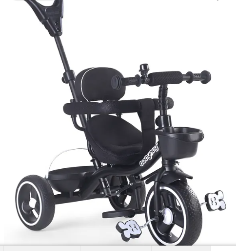 Babyhug Stalwart Plug & Play Tricycle With Parental Handle & Seat Cover - Black| High Backrest| Non-slip Pedals| Removable Safety Bar| Foldable Footrest| Puncture Proof Wheels| Durable Frame - Image 4