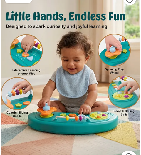 Babyhug 2 in 1 Walker with Height Adjustment & Detachable Toy Bar with Lights & Music|Activity Tray| Soft Cushion Seat|Speed Control| Push Walker| Wheel Lock|Anti-fall Protection - Green - Image 2