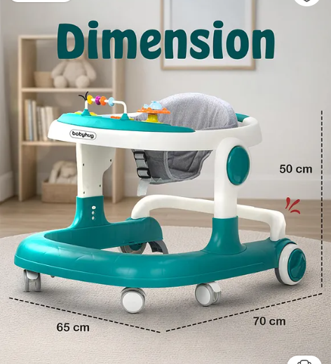 Babyhug 2 in 1 Walker with Height Adjustment & Detachable Toy Bar with Lights & Music|Activity Tray| Soft Cushion Seat|Speed Control| Push Walker| Wheel Lock|Anti-fall Protection - Green - Image 3