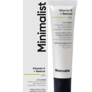 Minimalist Vitamin K + Retinal 01% Under Eye Cream | Reduces Dark Circles, Wrinkles & Fine Lines | With Caffeine for Puffiness | For Women & Men | 14 gm