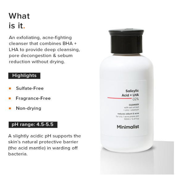 Minimalist Anti-Acne Salicylic Acid 2% Face Wash For Oily & Acne Prone Skin | With LHA for Pore Cleansing, Oil Control & Sebum Regulation | Cleanser for Women & Men | 100 ml - Image 2