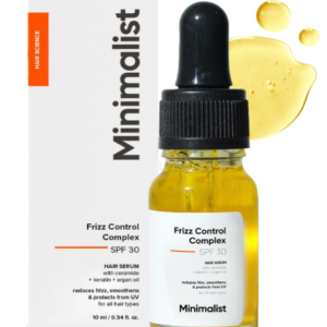 Minimalist Hair Serum for Dry Frizzy Hair with SPF 30, Keratin, Argan Oil & Ceramides| Heat Protection Serum, Smoothens & Protects From UV | Lightweight | Leave In For Women & Men | 10 ml