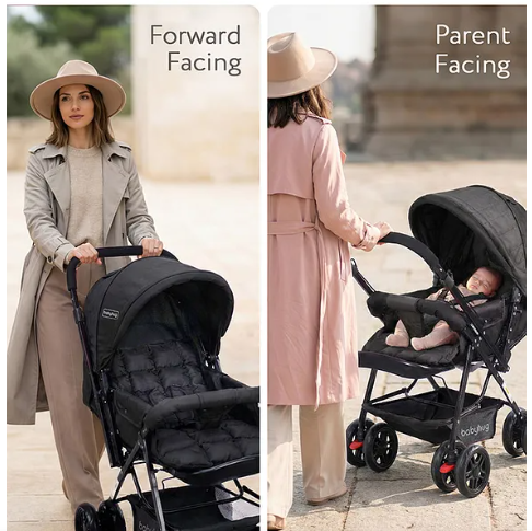 Babyhug Cocoon Stroller With Mosquito Net & Reversible Handle - Mid Night Black| Reversible Handle| Adjustable Canopy with Peek-a-boo Window| Reclining Seat & Adjustable Leg Rest| Swivel Lock & Brake - Image 2