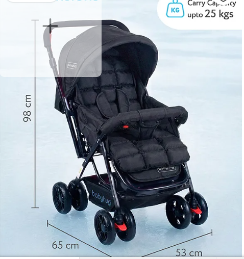 Babyhug Cocoon Stroller With Mosquito Net & Reversible Handle - Mid Night Black| Reversible Handle| Adjustable Canopy with Peek-a-boo Window| Reclining Seat & Adjustable Leg Rest| Swivel Lock & Brake - Image 4