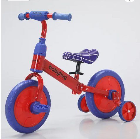 Babyhug 2 -1 Balance Bicycle 12 Inches - Red & Navy| Adjustable Seat Height| Removable Training Wheels| Removable Pedals| Puncture Proof Tyre
