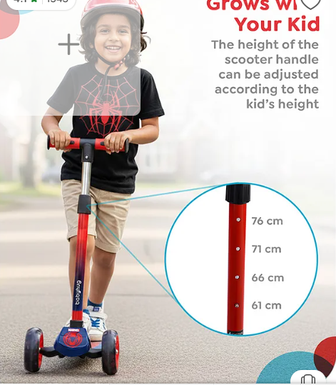 Babyhug Marvel Spider Man Kids 3 Wheel Scooter with Attractive Led Wheels|Compact Fold| Lean-to-Steer| Gifting Option| Physical Activity - Red & Blue - Image 2
