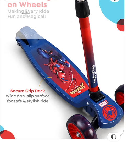 Babyhug Marvel Spider Man Kids 3 Wheel Scooter with Attractive Led Wheels|Compact Fold| Lean-to-Steer| Gifting Option| Physical Activity - Red & Blue - Image 3