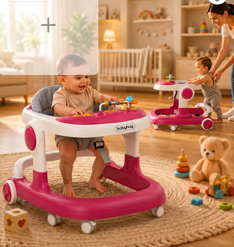 Babyhug 2 in 1 Walker with Height Adjustment & Detachable Toy Bar with Lights & Music | Musical Activity Tray| Soft Cushion Seat| Speed Control| Push Walker| Wheel Lock| Anti-fall Protection - Pink - Image 2